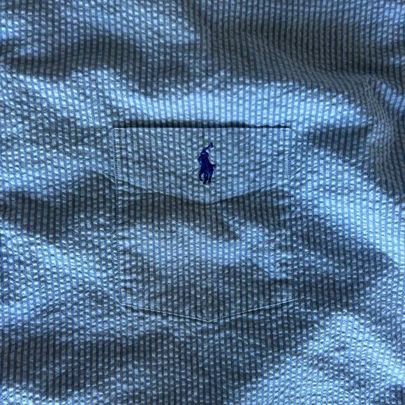Preppy Ralph Lauren Seersucker Button Down Shirt Blue White 4XLT gorpcore - Picture 2 of 3